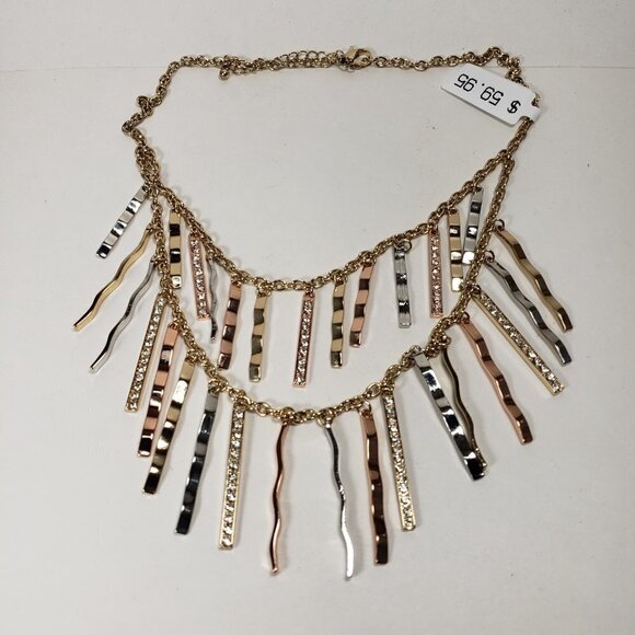 Mixed Metal Fringe Statement Necklace – Gold, Rose & Silver tone Fashion Jewelry - Picture 12 of 12